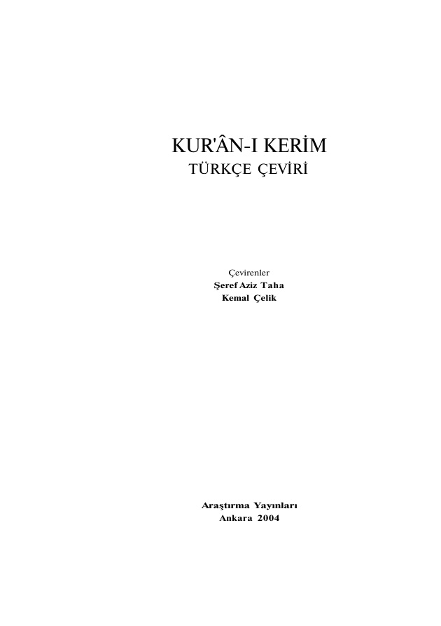 Kur’an-ı Kerim Türkçe Çevirisi PDF İndir – Şeref Aziz, Taha Kemal Çelik