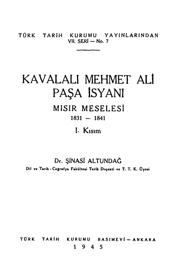 Kavalalı Mehmet Ali Paşa İsyanı PDF İndir – Şinasi Altundağ