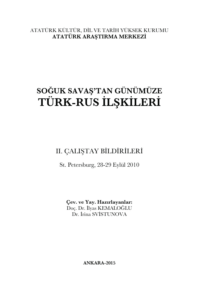 Soğuk Savaştan Günümüze Türk Rus İlişkileri PDF İndir – Kolektif