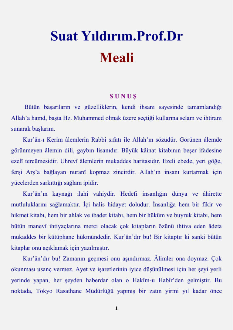 Suat Yildirim Kuran i Kerim Meali Kitap Kapağı