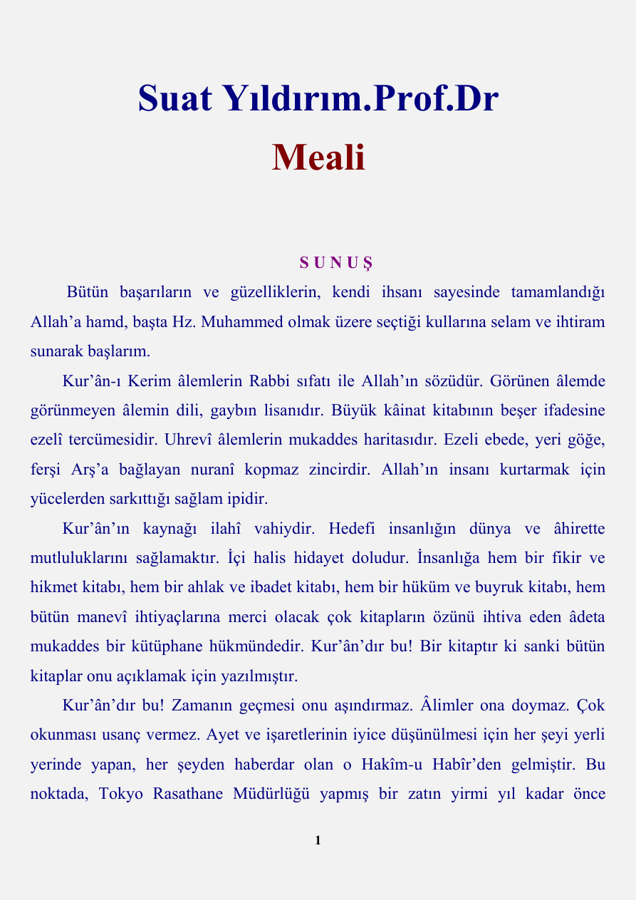 Kur’an-ı Kerim Meali PDF İndir – Suat Yıldırım