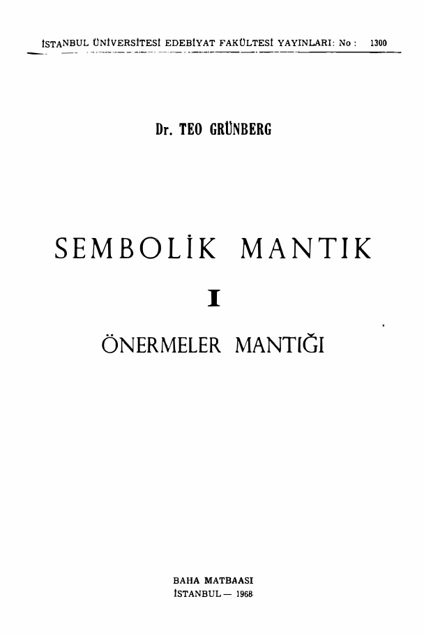 Sembolik Mantık PDF İndir – Teo Grünberg