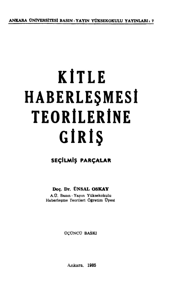 Kitle Haberleşmesi Teorilerine Giriş PDF İndir – Ünsal Oskay