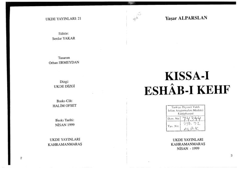 Yasar Alparslan Kissa i Eshab i Kehf Kitap Kapağı