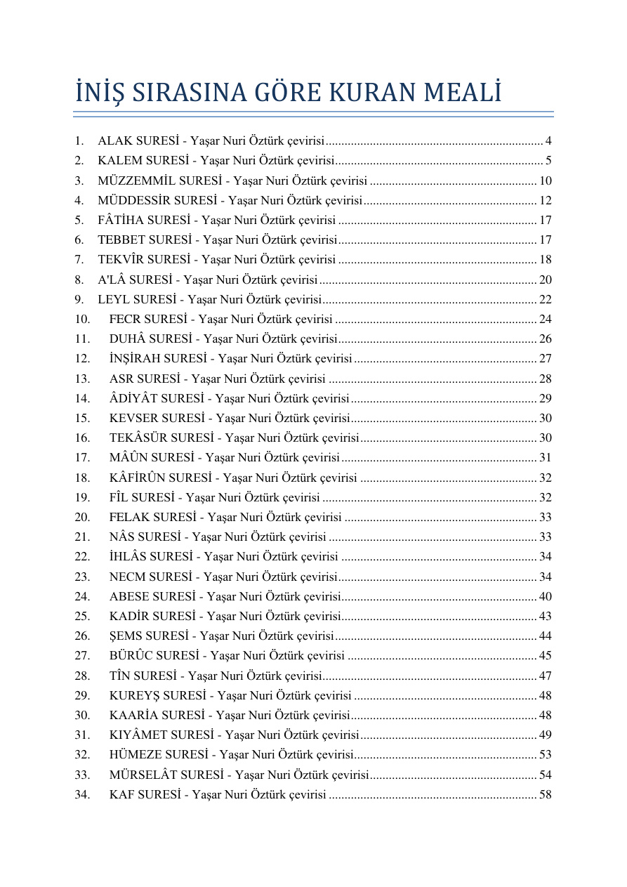 İniş Sırasına Göre Kur’an Meali PDF İndir – Yaşar Nuri Öztürk