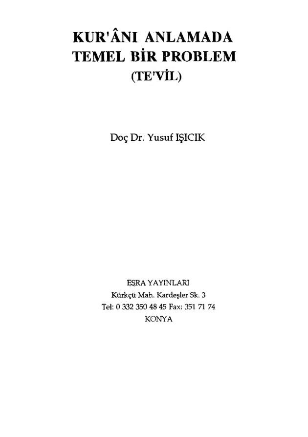 Kur’anı Anlamada Temel Bir Problem: Tevil PDF İndir – Yusuf Işıcık