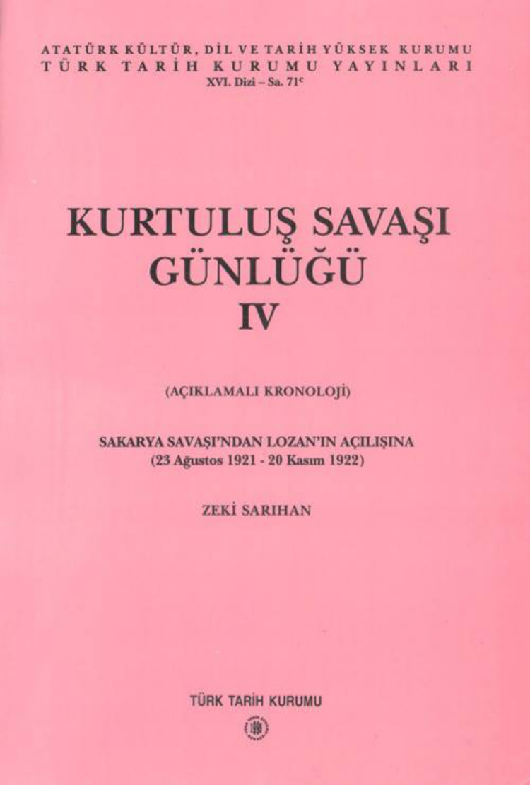 Zeki Sarıhan Kurtuluş Savaşı Günlüğü 4 TTK Yayınları Kitap Kapağı