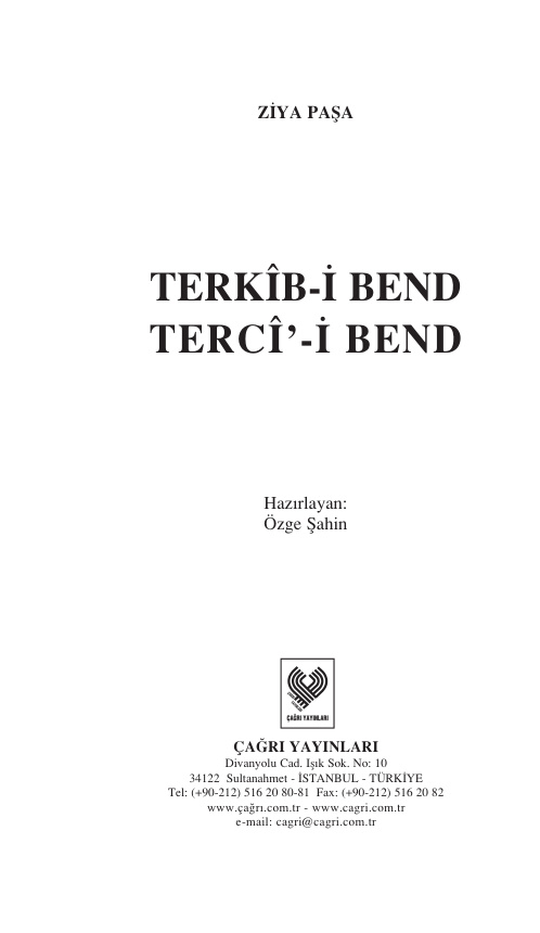 Terkîb-i Bend Tercî-i Bend PDF İndir – Ziya Paşa