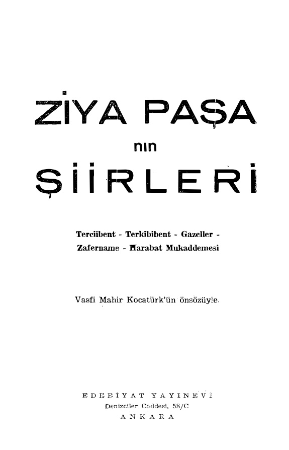 Ziya Paşa'nın Şiirleri Edebiyat Yayınevi Kitap Kapağı