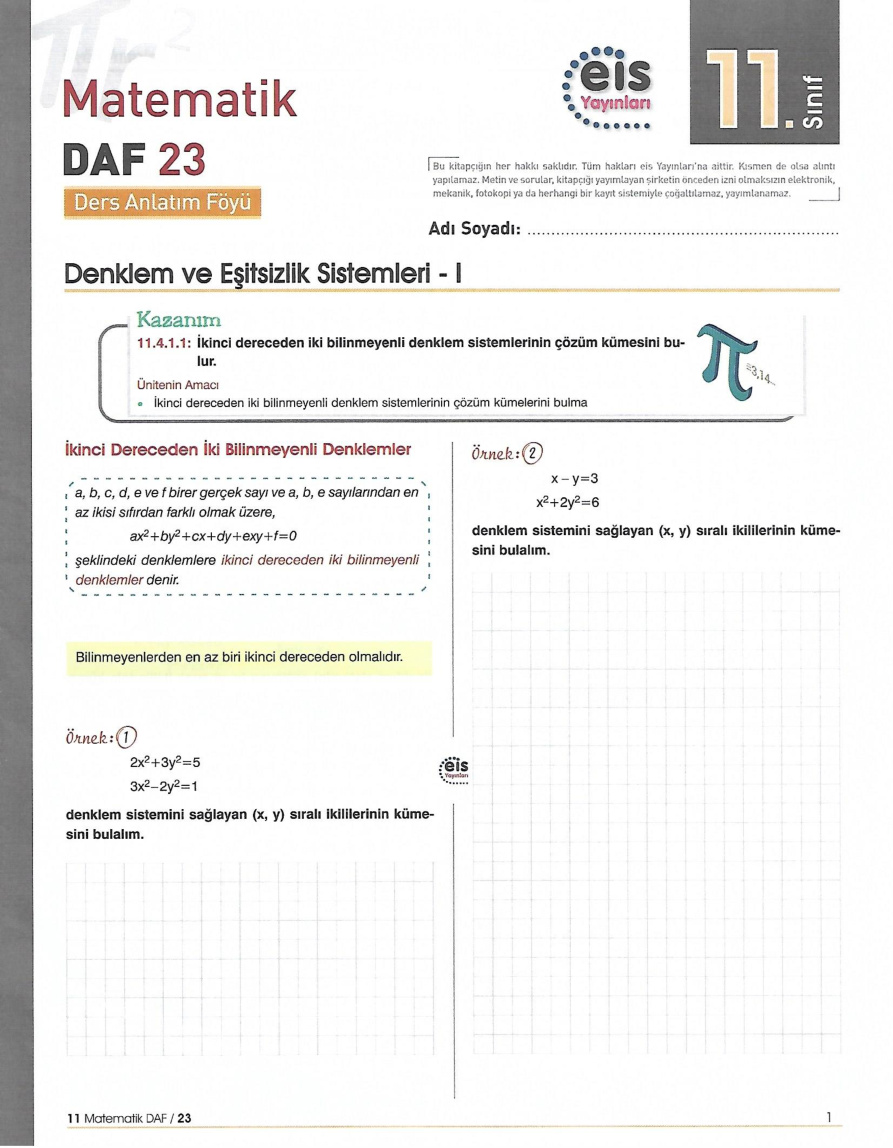 11. Sınıf Matematik 2 PDF İndir – Eis Yayınları Komisyon