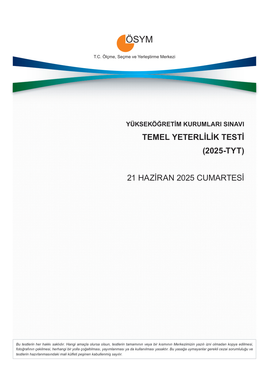 YKS TYT 2025 Kitapçığı PDF İndir – ÖSYM Komisyon