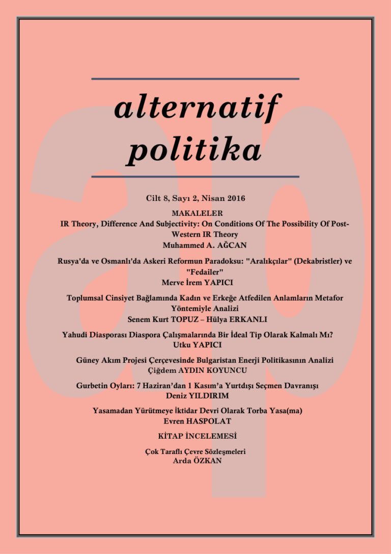 Alternatif Politika Cilt 08 Sayı 2 Nisan 2016 Kitap Kapağı