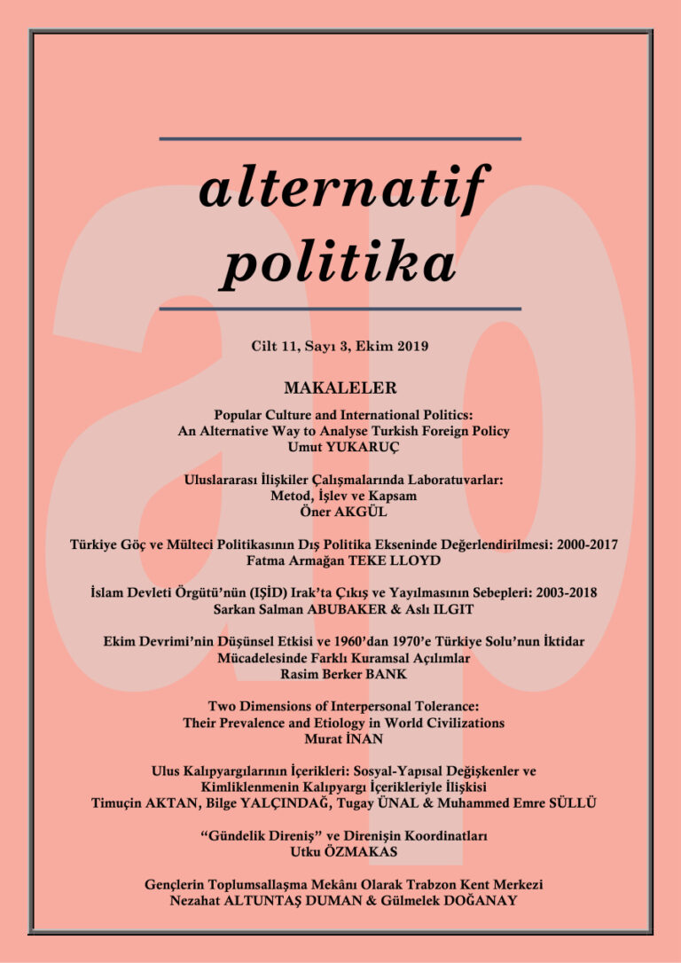 Alternatif Politika Cilt 11 Sayı 3 Ekim 2019 Kitap Kapağı