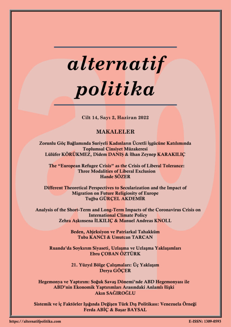 Alternatif Politika Cilt 14 Sayı 2 Haziran 2022 Kitap Kapağı