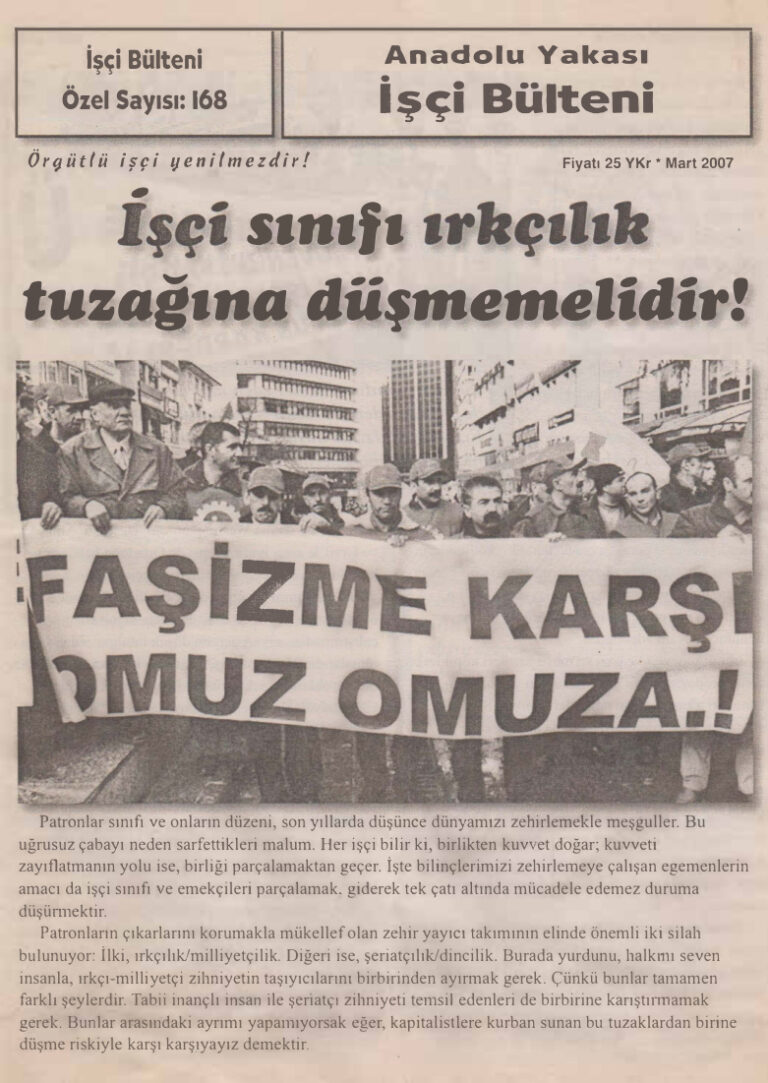 Anadolu Yakası İşçi Bülteni İşçi Bülteni Özel Sayı 168 Mart 2007 Kitap Kapağı