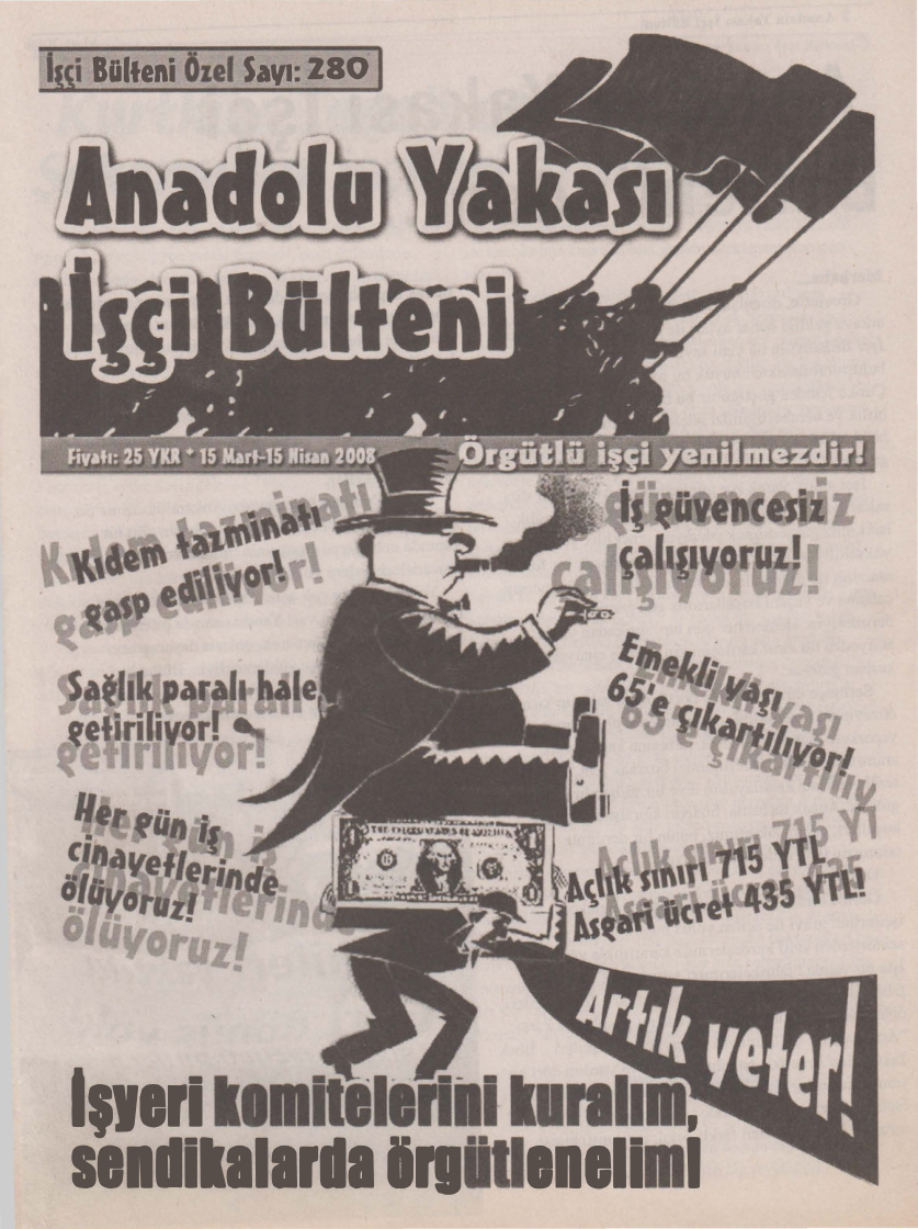 Anadolu Yakası İşçi Bülteni İşçi Bülteni Özel Sayı 280 Mart 2008 PDF İndir – Kolektif