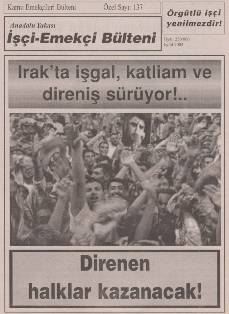 Anadolu Yakası İşçi Emekçi Bülteni Kamu Emekçileri Bülteni Özel Sayı 137 Eylül 2004 Kitap Kapağı