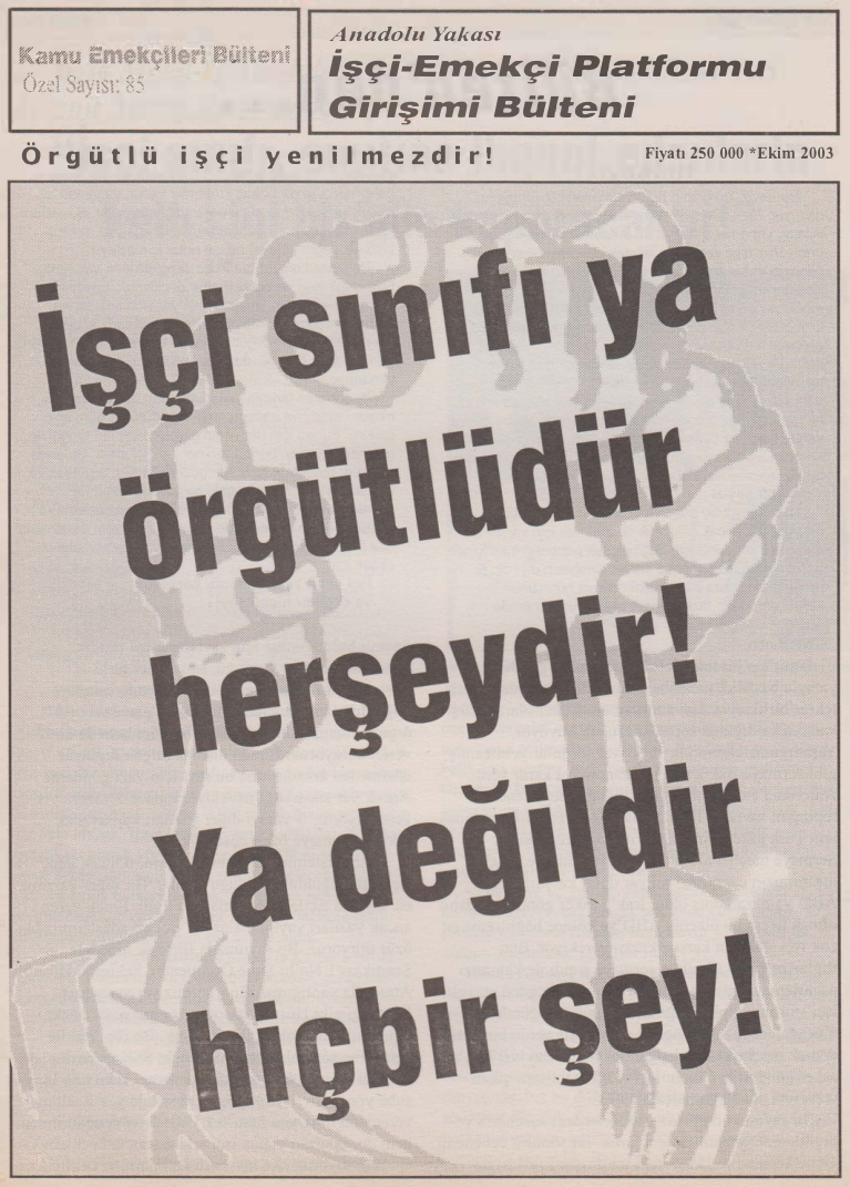 Anadolu Yakası İşçi-Emekçi Platformu Girişimi Bülteni Kamu Emekçileri Bülteni Özel Sayı 085 Ekim 2003 PDF İndir – Kolektif