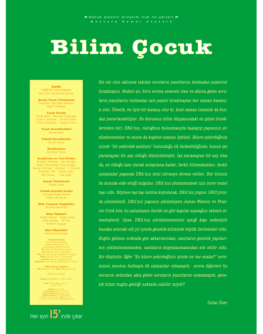 Bilim ve Çocuk Sayı 063 Mart 2003 PDF İndir – Kolektif