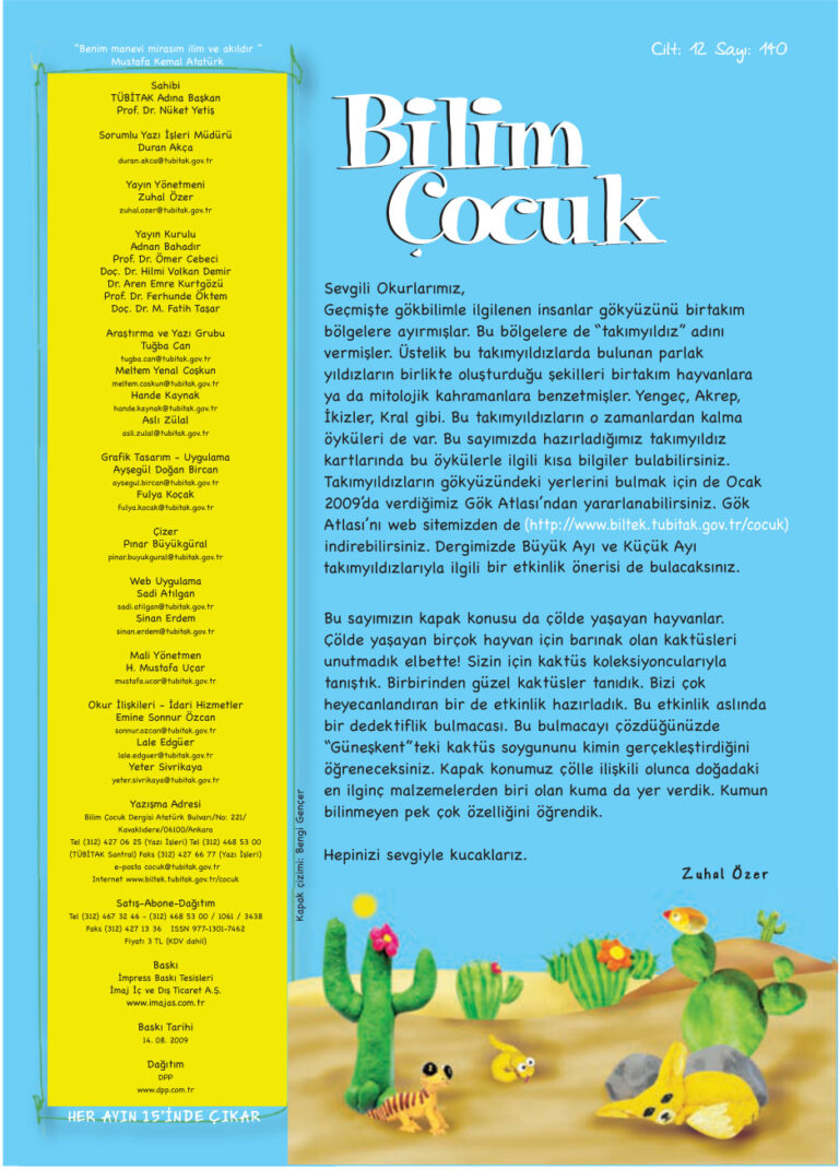 Bilim ve Çocuk Sayı 140 Ağustos 2009 Kitap Kapağı