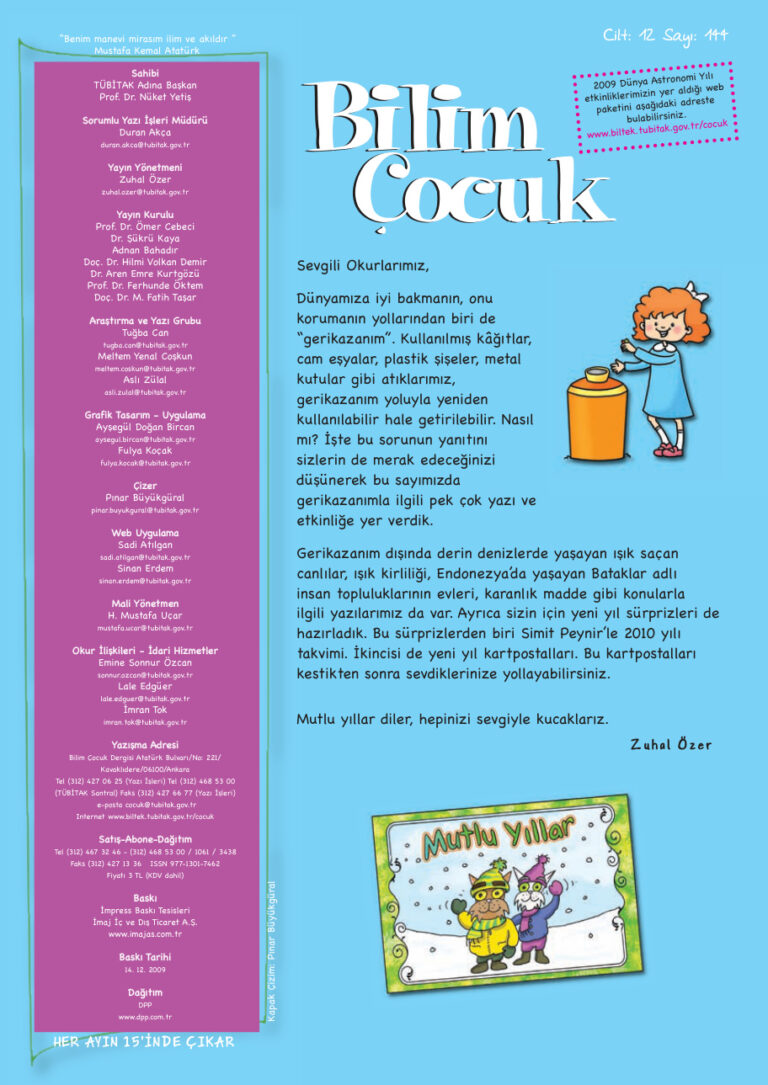 Bilim ve Çocuk Sayı 144 Aralık 2009 Kitap Kapağı