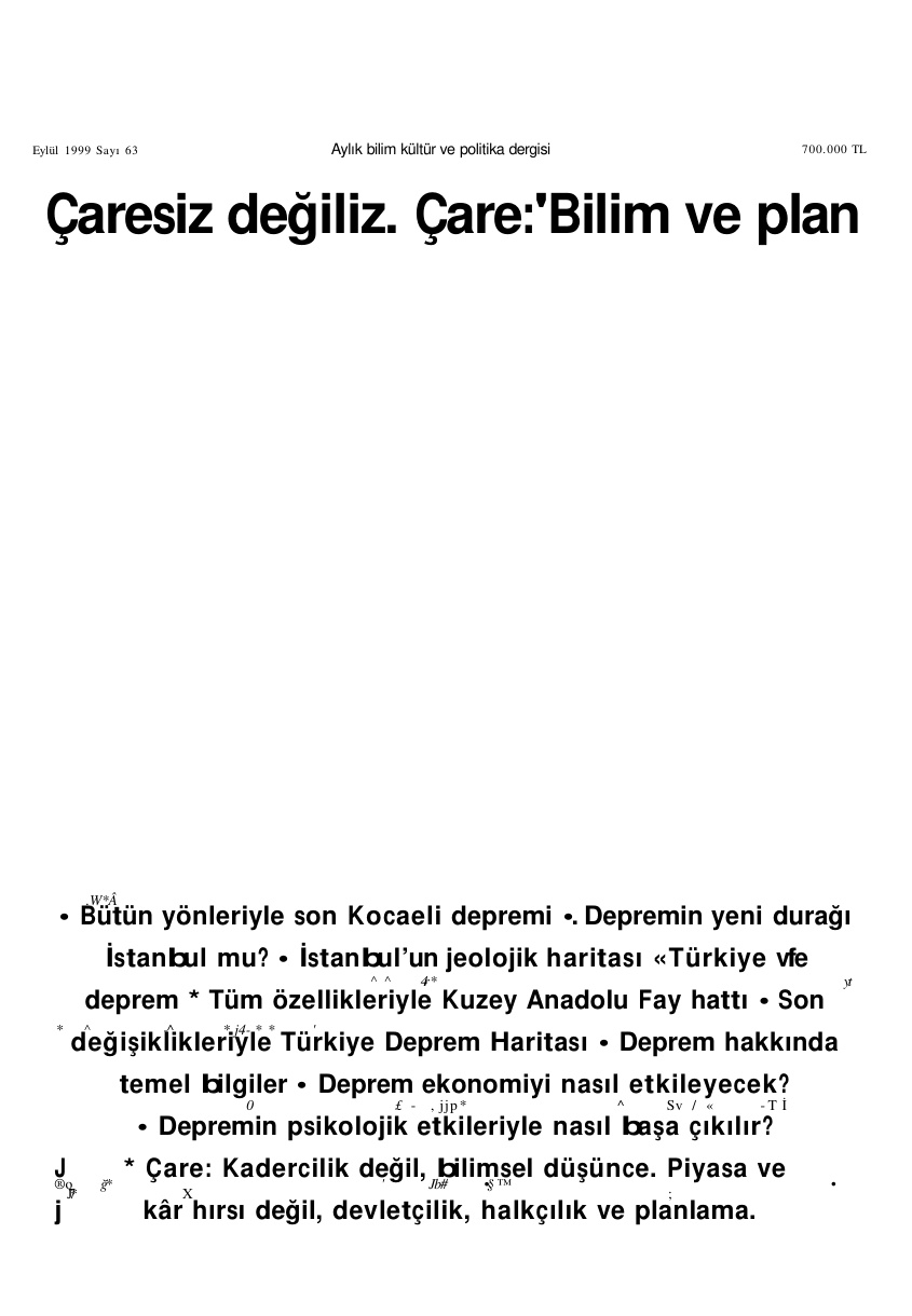 Bilim ve Ütopya Sayı 063 Eylül 1999 PDF İndir – Kolektif