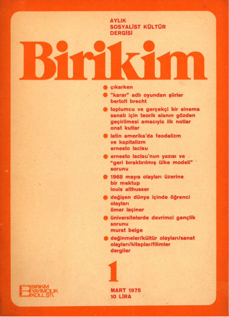Birikim Sayı 001 1975 Mart Kitap Kapağı