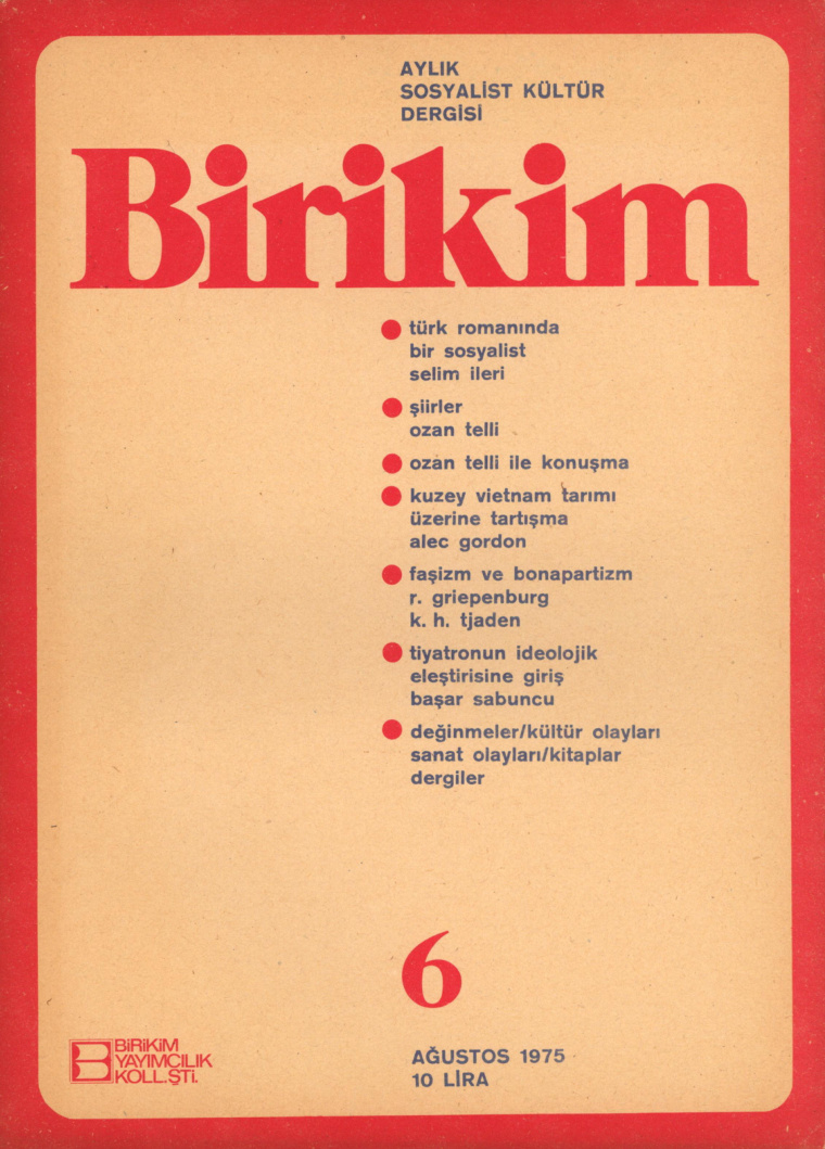 Birikim Sayı 006 1975 Ağustos PDF İndir – Birikim Kolektifi