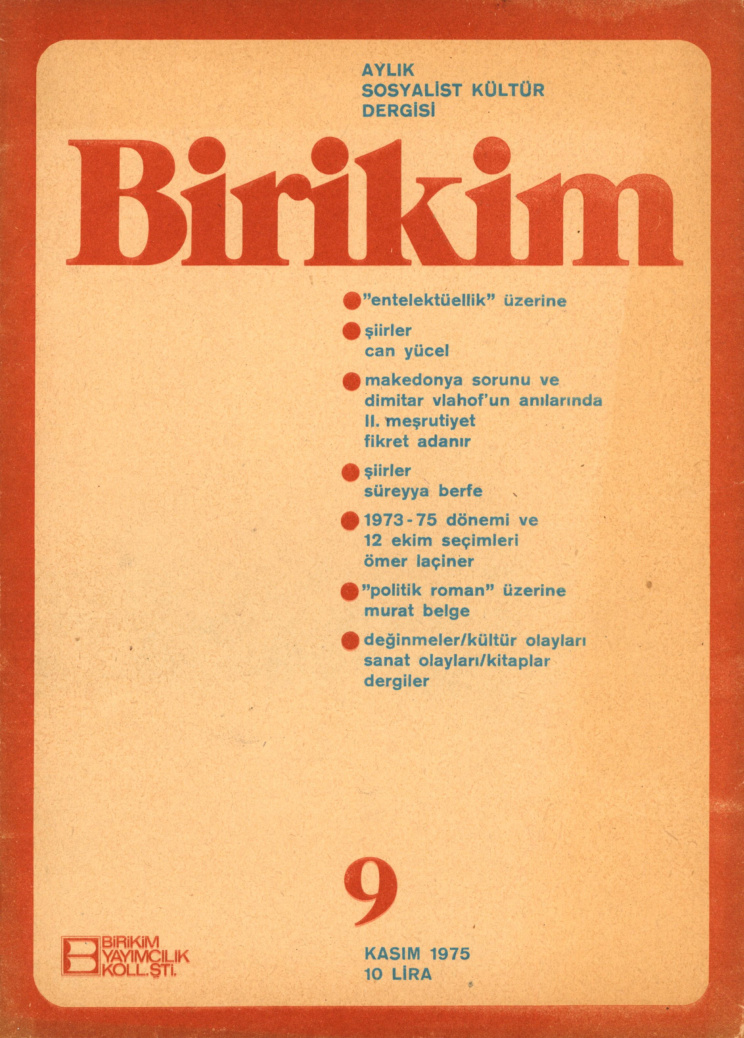 Birikim Sayı 009 1975 Kasım PDF İndir – Birikim Kolektifi
