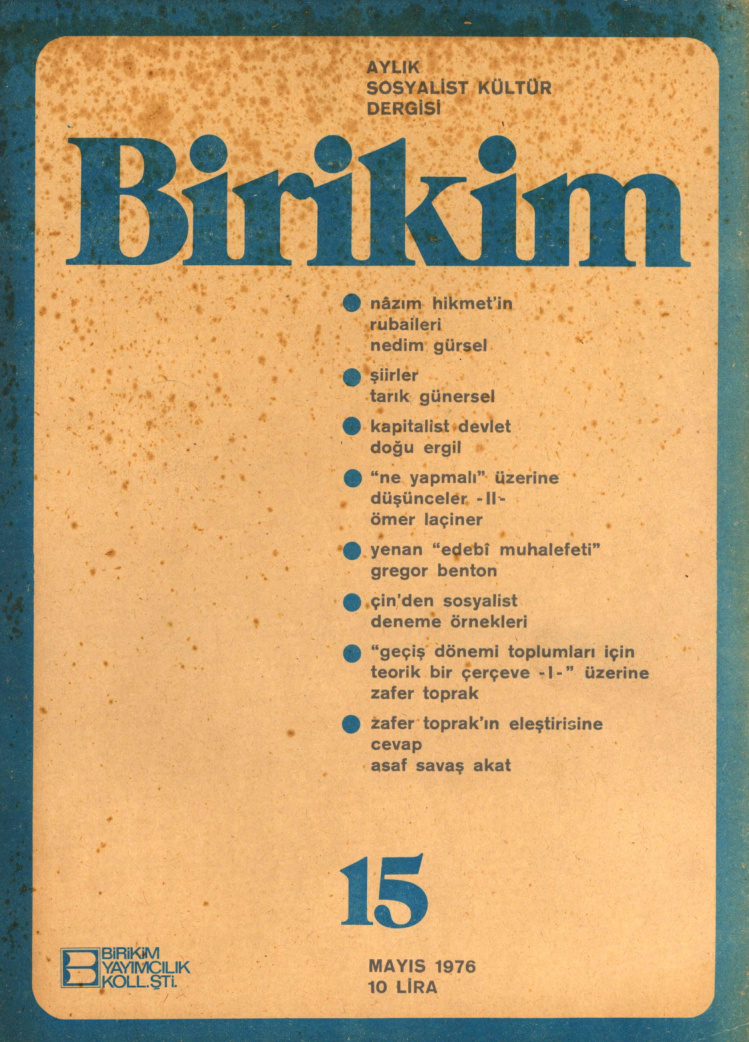 Birikim Sayı 015 1976 Mayıs PDF İndir – Birikim Kolektifi