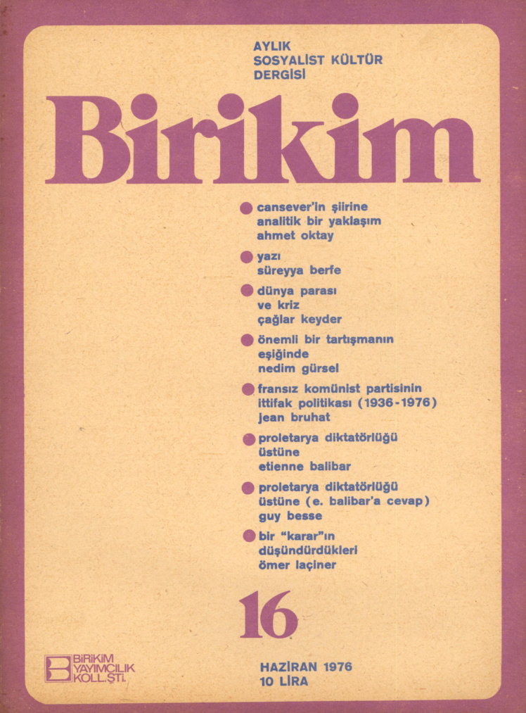 Birikim Sayı 016 1976 Haziran PDF İndir – Birikim Kolektifi