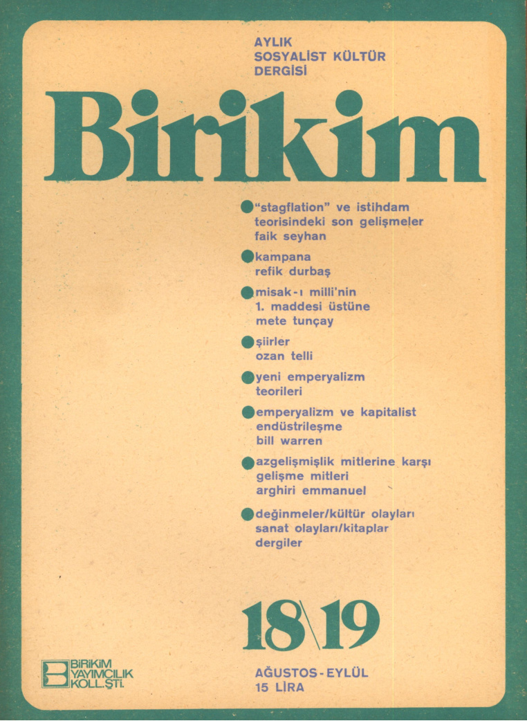 Birikim Sayı 018-019 1976 Ağustos-Eylül PDF İndir – Birikim Kolektifi