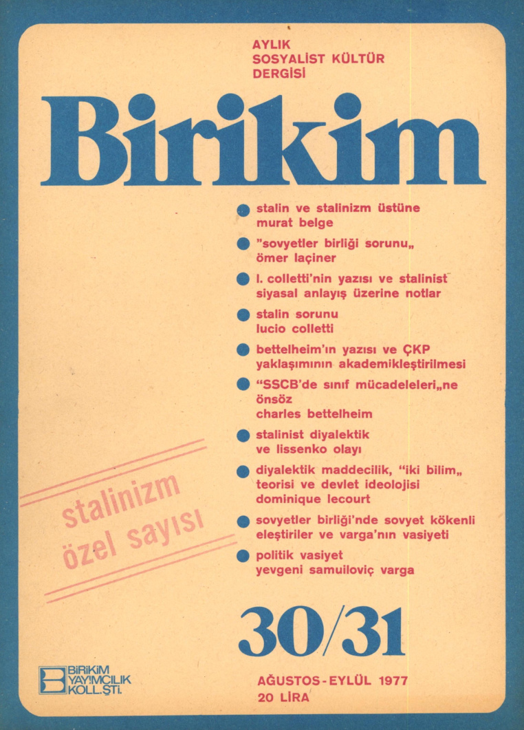 Birikim Sayı 030-031 1977 Ağustos-Eylül PDF İndir – Birikim Kolektifi