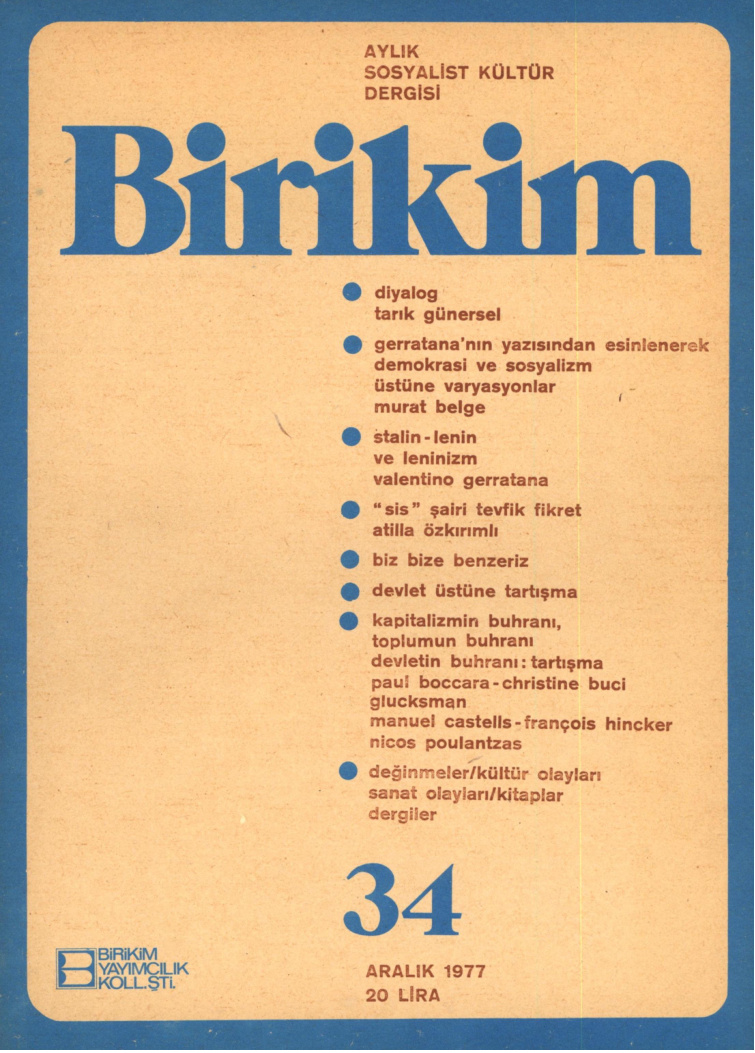 Birikim Sayı 034 1977 Kasım PDF İndir – Birikim Kolektifi