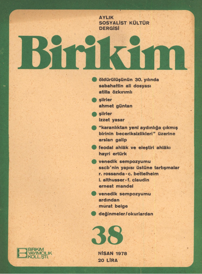 Birikim Sayı 038 1978 Nisan PDF İndir – Birikim Kolektifi