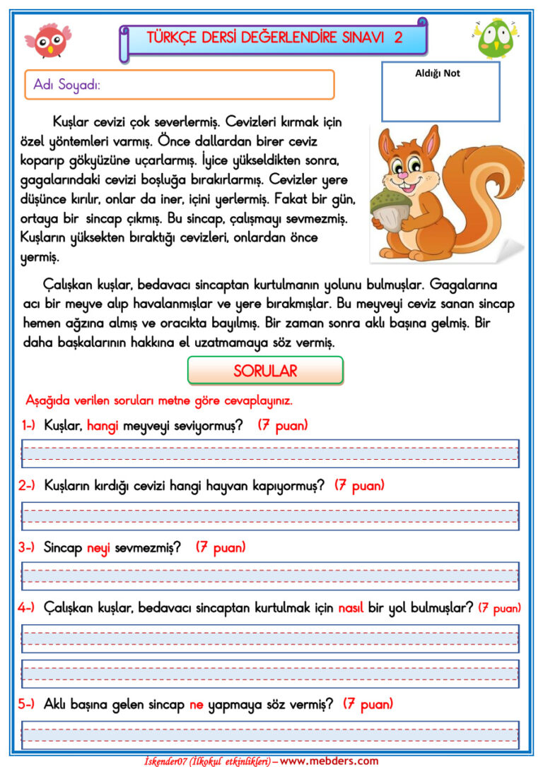 1. Sınıf TÜRKÇE DEĞERLENDİRME SINAVI 2 Kitap Kapağı