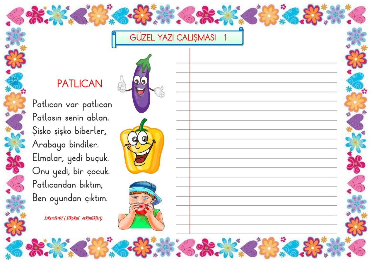 1. Sınıf Türkçe Güzel Yazı Çalışması 1 PDF İndir – Komisyon