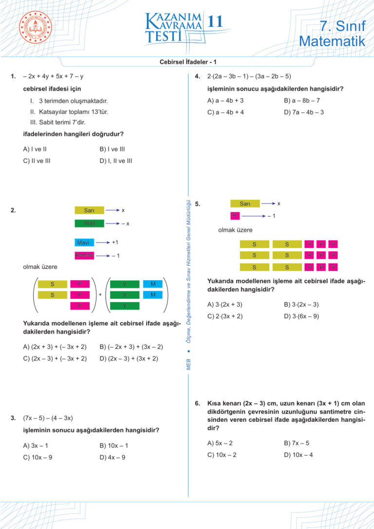 11 Cebirsel İfadeler 1 Kitap Kapağı