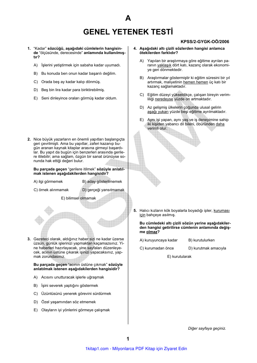 2006-2024 KPSS Ortaöğretim Soruları Düzenlenmiş PDF İndir