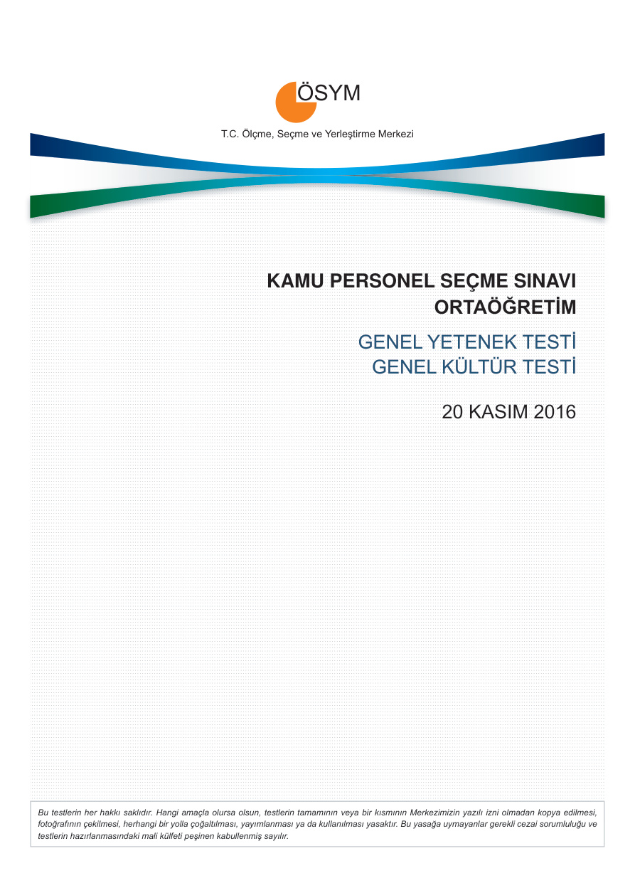 2016 KPSS Ortaöğretim Düzeyi Temel PDF İndir – Komisyon