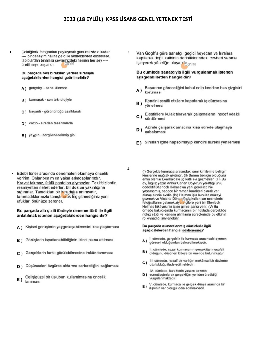 2022 KPSS Eylül Sınavı PDF İndir