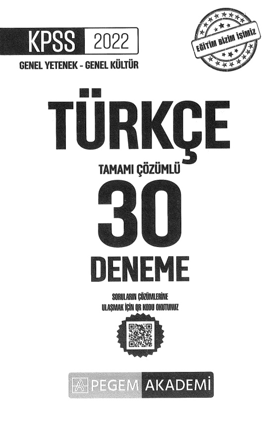 2022 Pegem Türkçe Çözümlü 30 Deneme PDF İndir