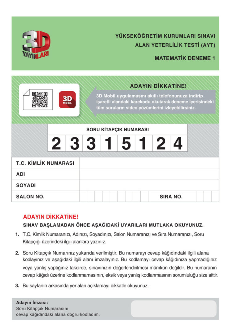2024 3D AYT Matematik Denemeleri Kitap Kapağı
