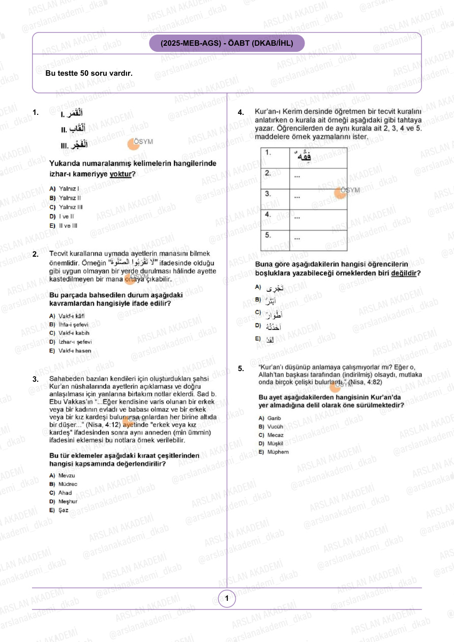 2025 DKAB Soruları PDF İndir