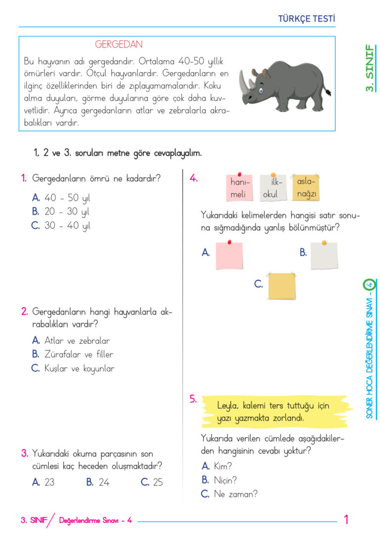 3. Sınıf 4. Deneme Kitap Kapağı