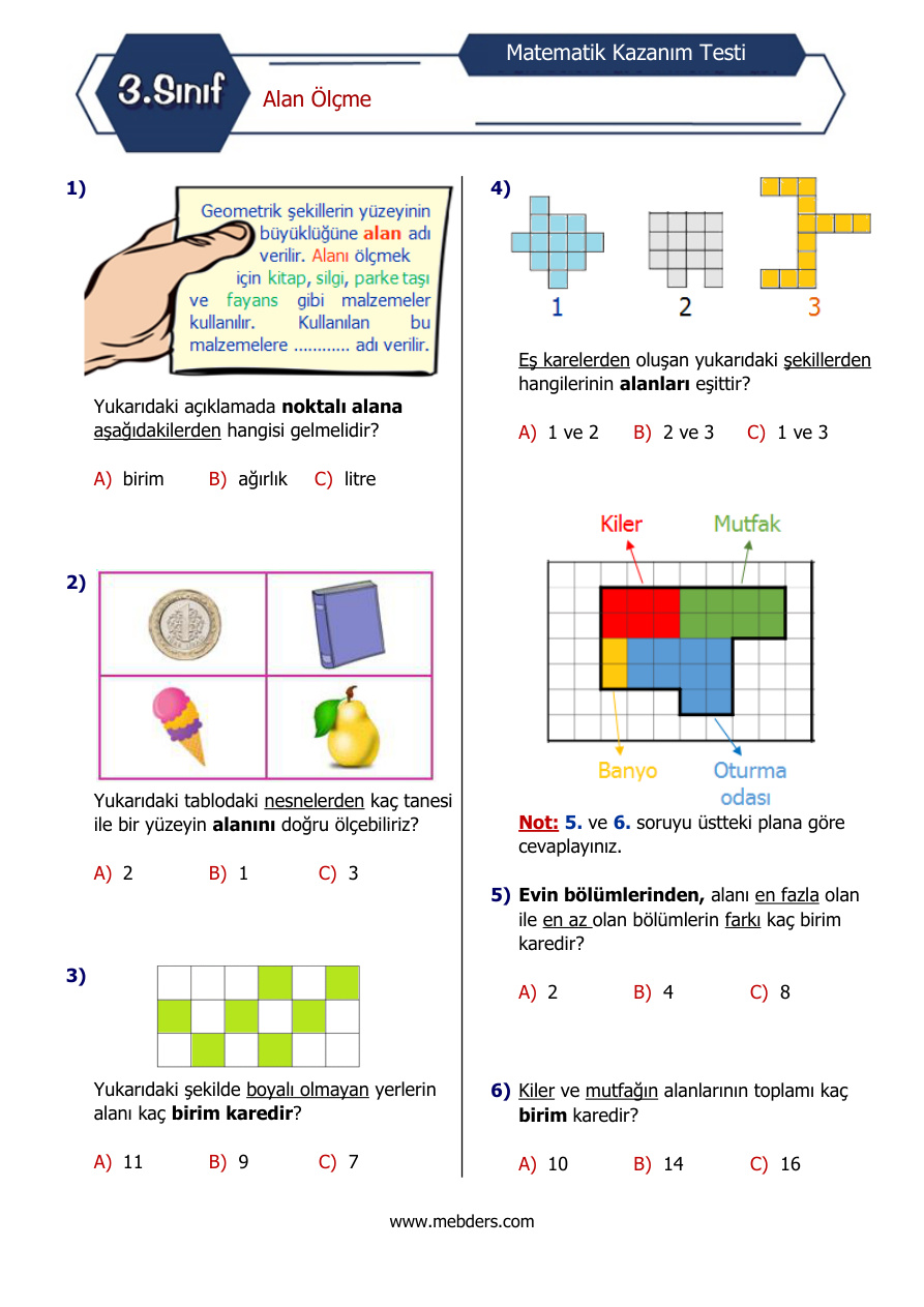 3. Sınıf Test Alan Ölçme PDF İndir – Komisyon