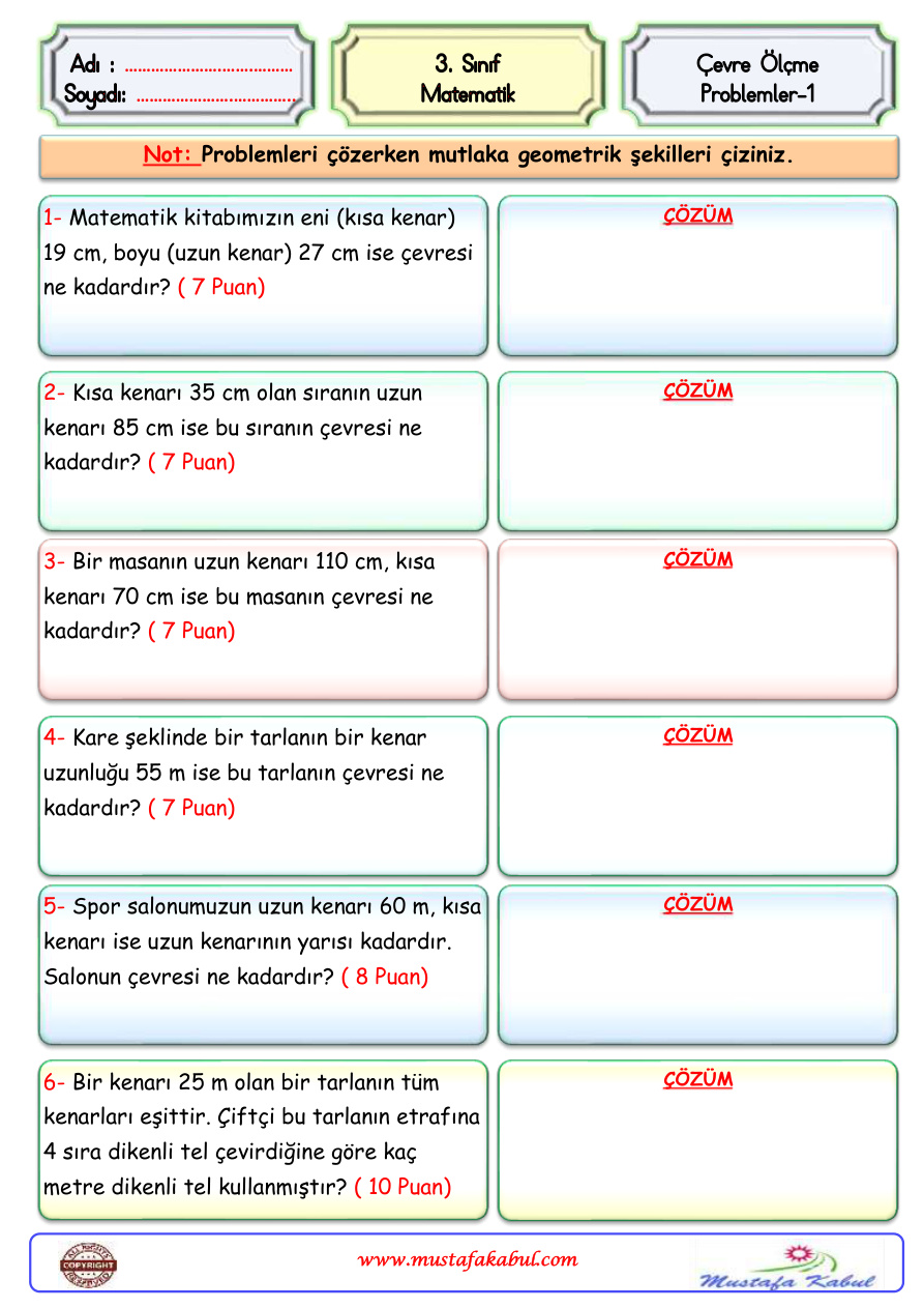 3. Sınıf Matematik Çevre Problemler 1 PDF İndir – Komisyon