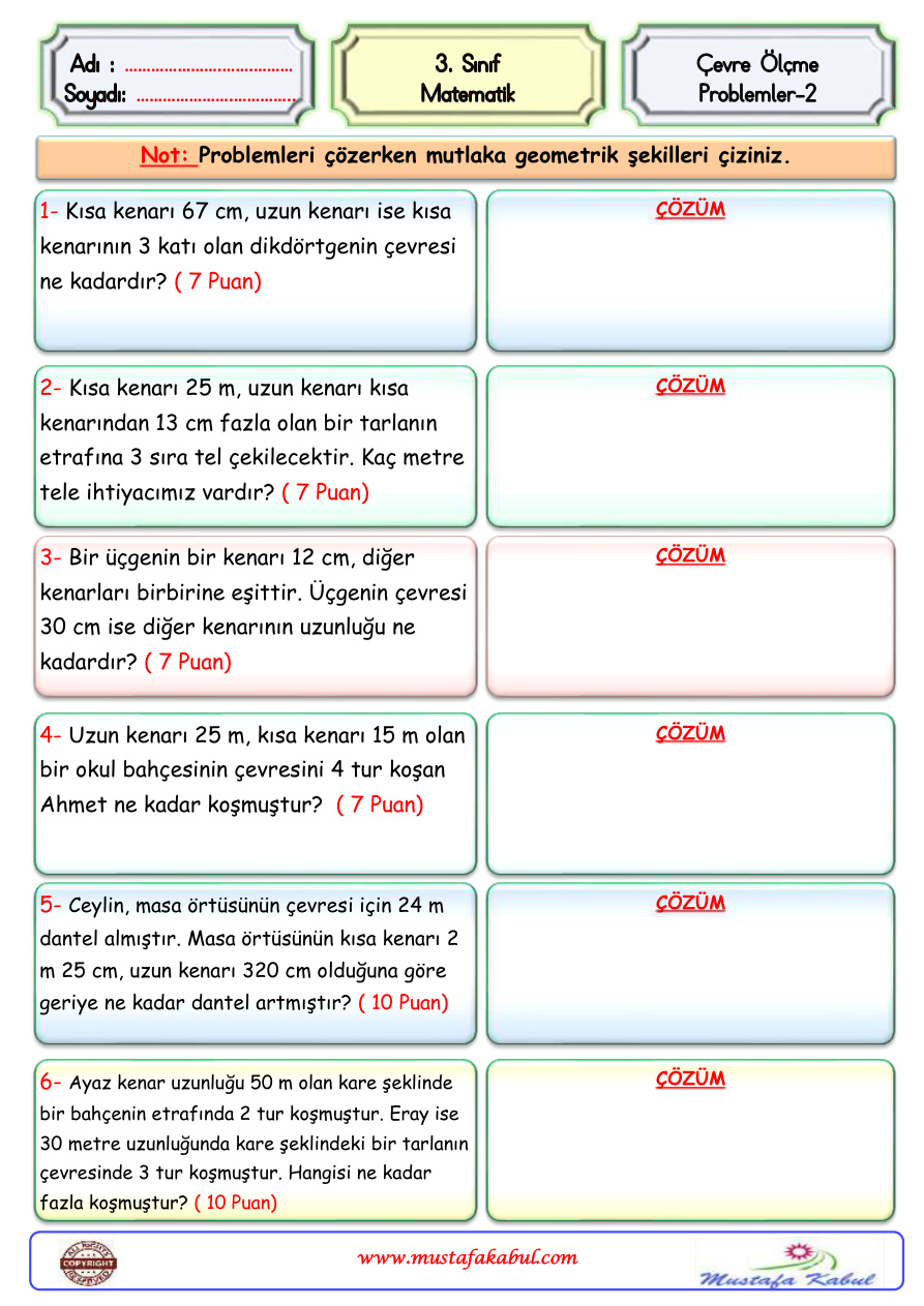 3. Sınıf Matematik Çevre Problemler 2 PDF İndir – Komisyon