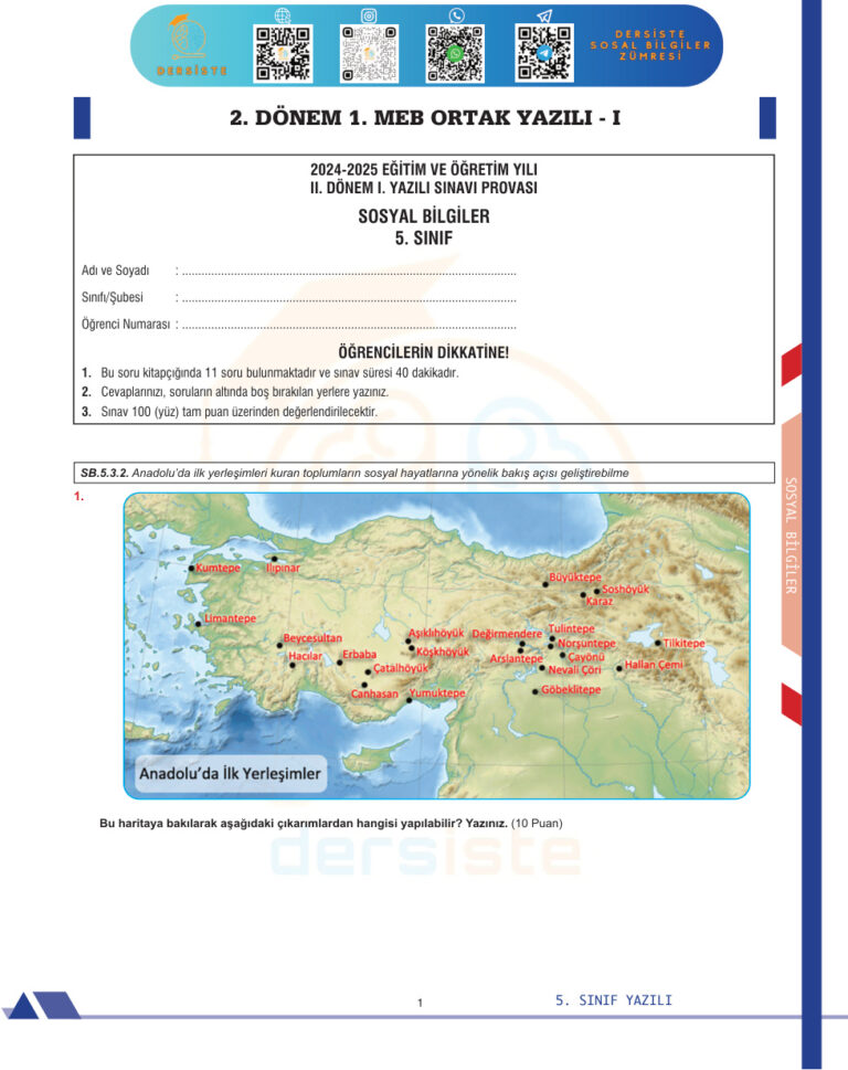 5. SINIF 2. DONEM 1. YAZILI CEVAPSIZ Kitap Kapağı