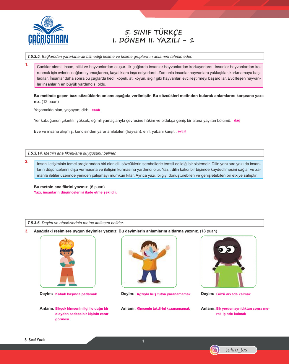 5. Sınıf Türkçe 1. Dönem 2. Yazılı PDF İndir – Komisyon